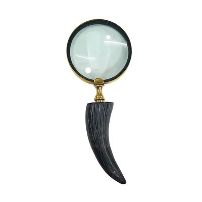 RK Magnifying Glass with Nautical Horn Handle, Antique Brass and Black Finish