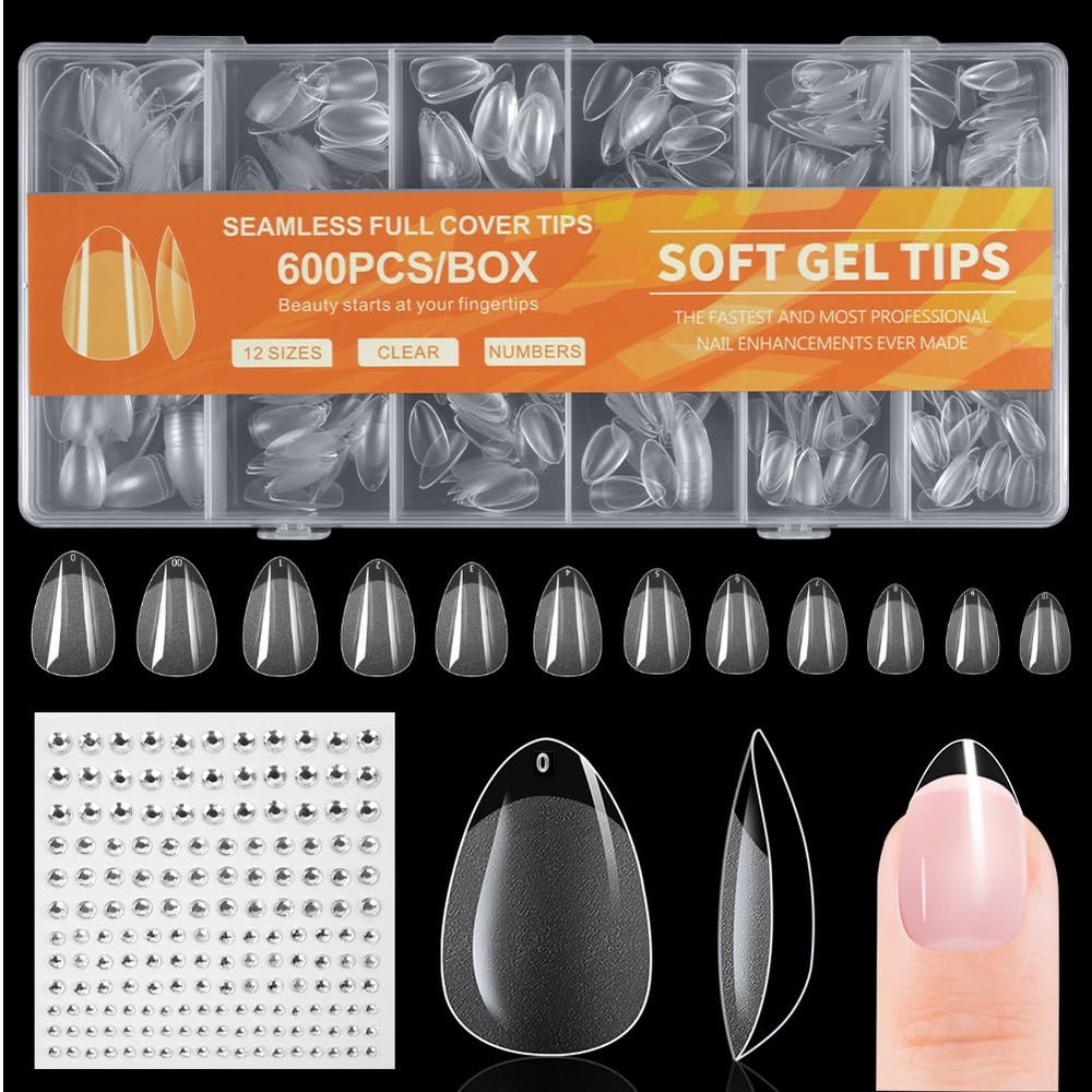 BUTBU Almond Nail Tips, 600 Pieces, Soft Gel Tips