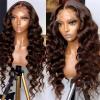 YANG11FAN Human Hair Bundles with Closure, #4 Brown Loose Deep Wave, 13" x 4", 12", 12", 14" and 10" view 4