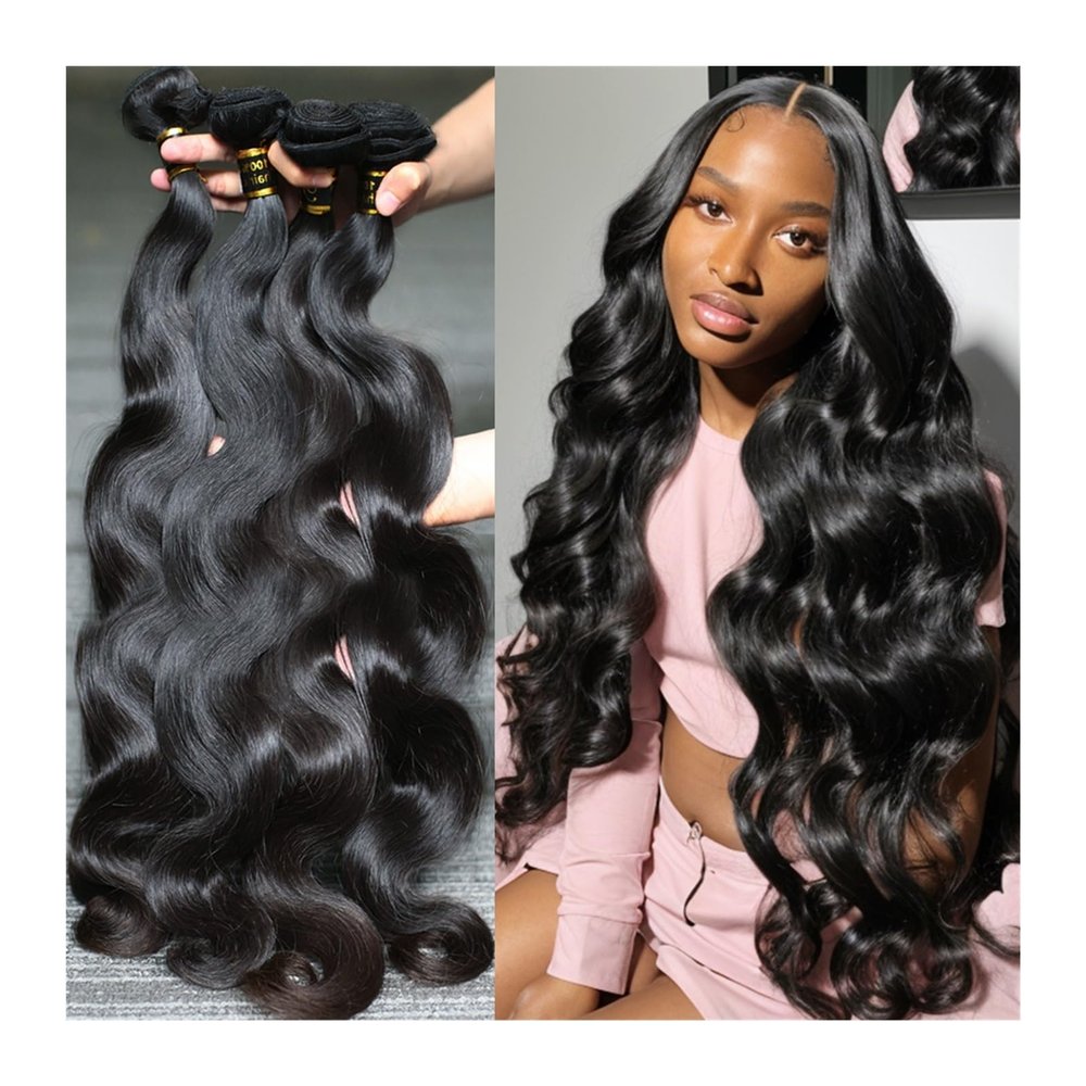 YANG11FAN Brazilian Remy Human Hair Bundles Body Wave, 1/3/4 Bundles, Double-Drawn Extensions for Women (32 32 32)