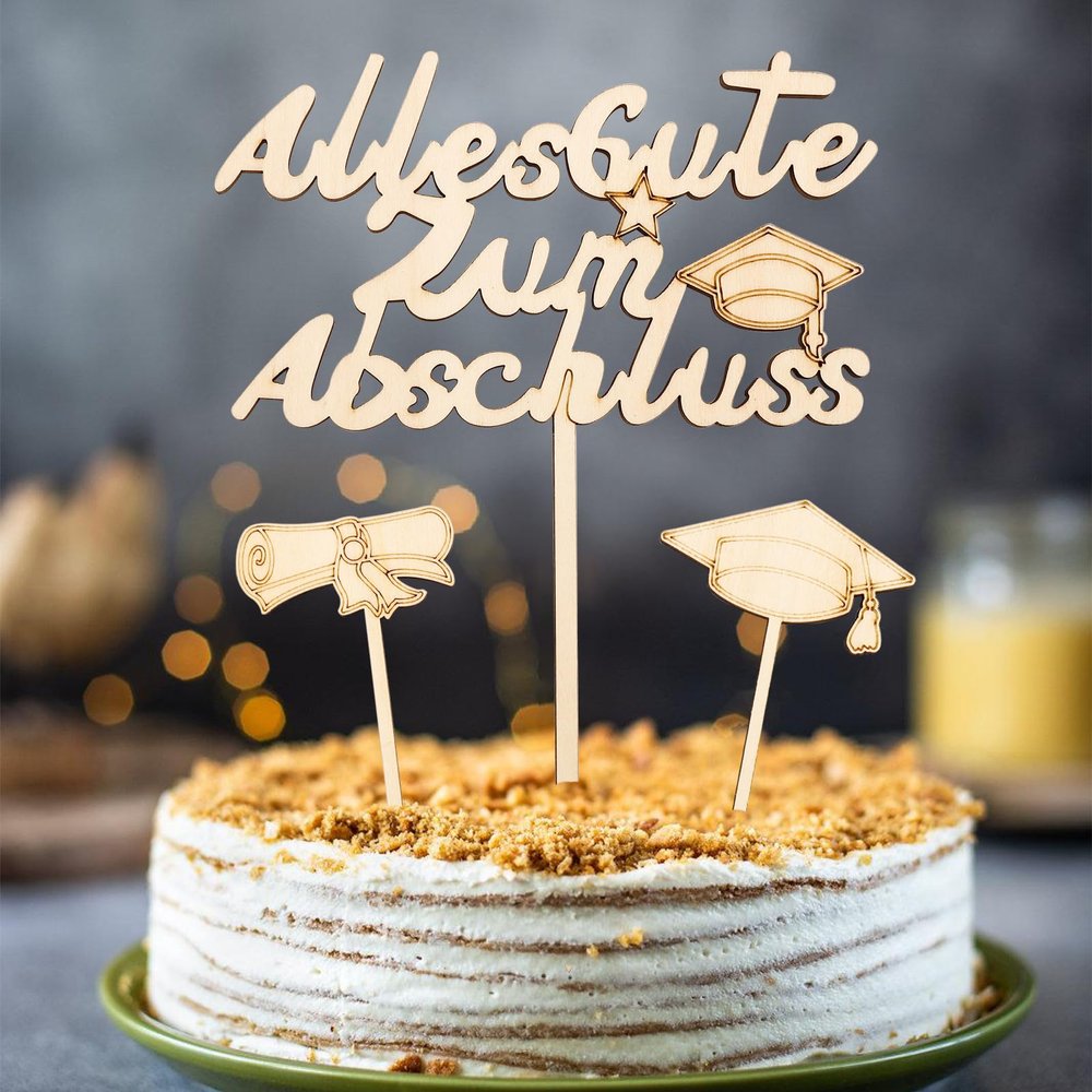 Gleevio Congratulations Graduation Cake Toppers, Wooden, 3-Piece Set