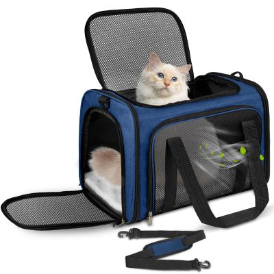 Lohofrnny Cat Carrier for Cats and Small Dogs up to 8 kg, Navy Blue, 50 x 34 x 34 cm