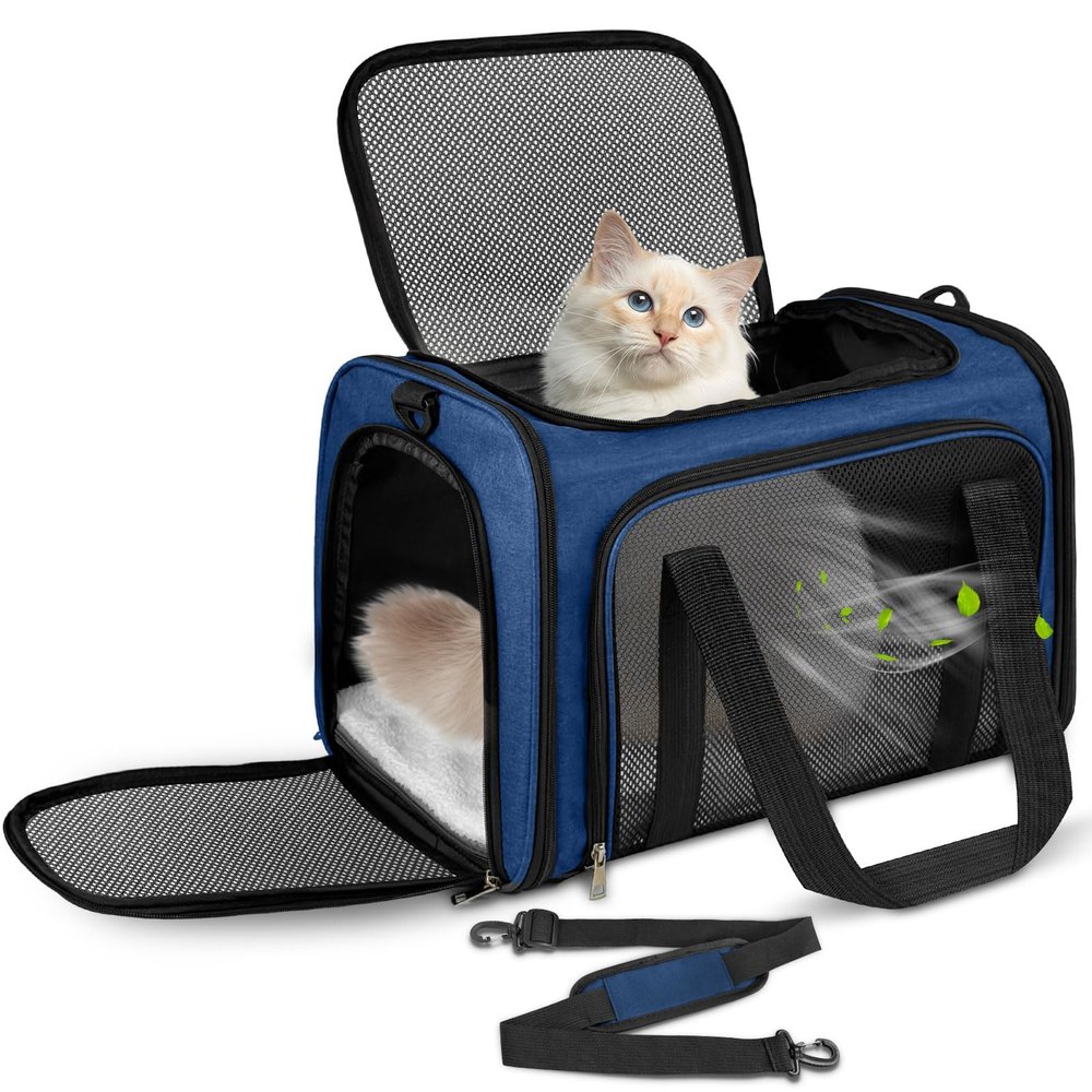 Lohofrnny Cat Carrier for Cats and Small Dogs up to 8 kg, Navy Blue, 50 x 34 x 34 cm