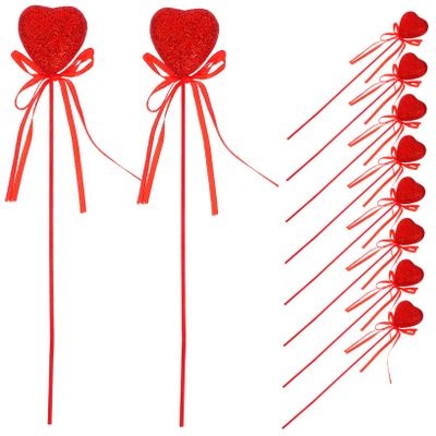 MAGICLULU 10-Piece Heart-Shaped Foam Picks with Glitter, Romantic Valentine's Day Decorations with Elegant Red Bows