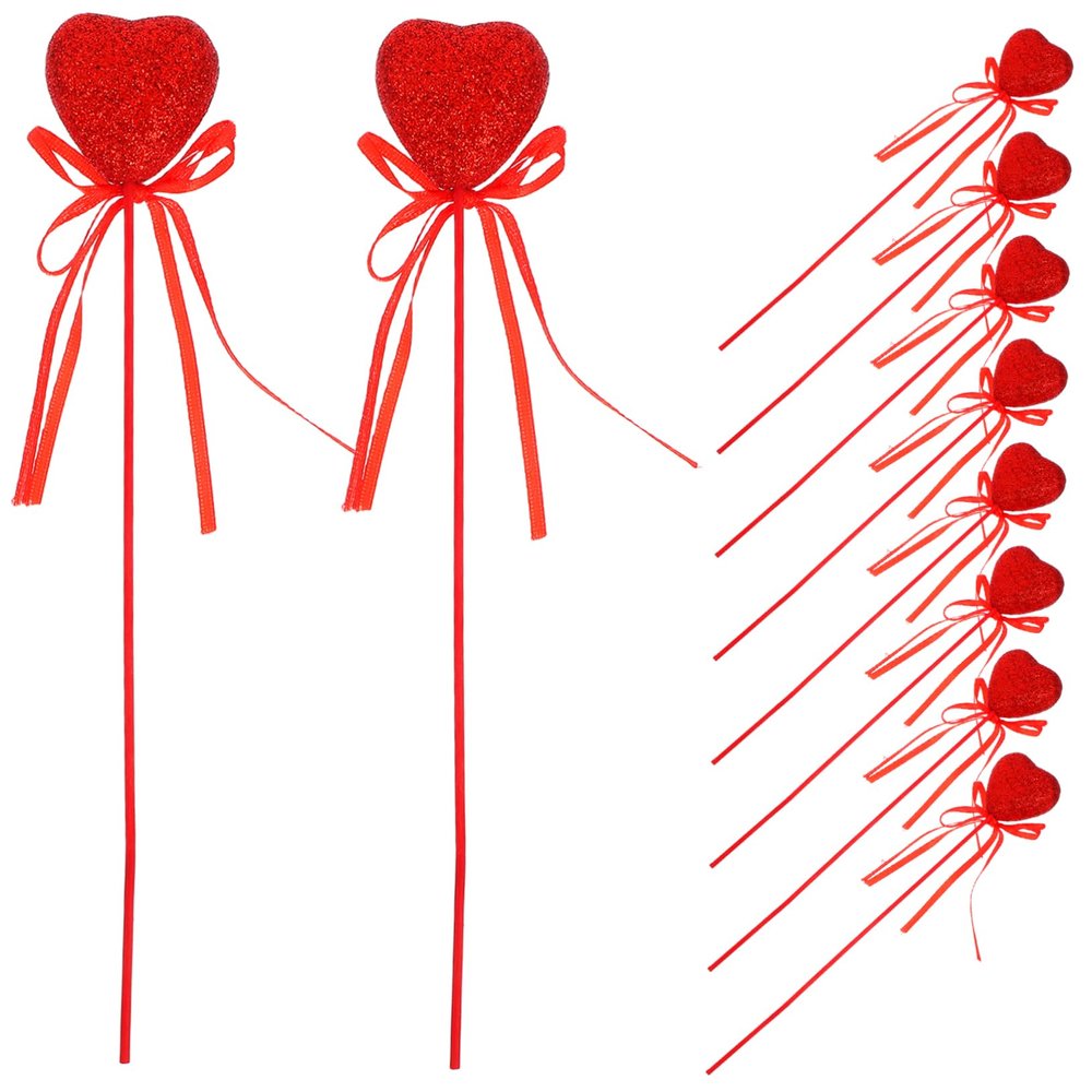 MAGICLULU 10-Piece Heart-Shaped Foam Picks with Glitter, Romantic Valentine's Day Decorations with Elegant Red Bows