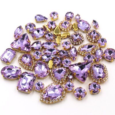 LYHYDMA Rhinestone Mix, Mixed Sizes and Shapes, Cup Chain Trim, Crystal Stones, Gold Claw Settings, Glass Rhinestones for Sewing and Clothing Accessories (Crystal Violet)