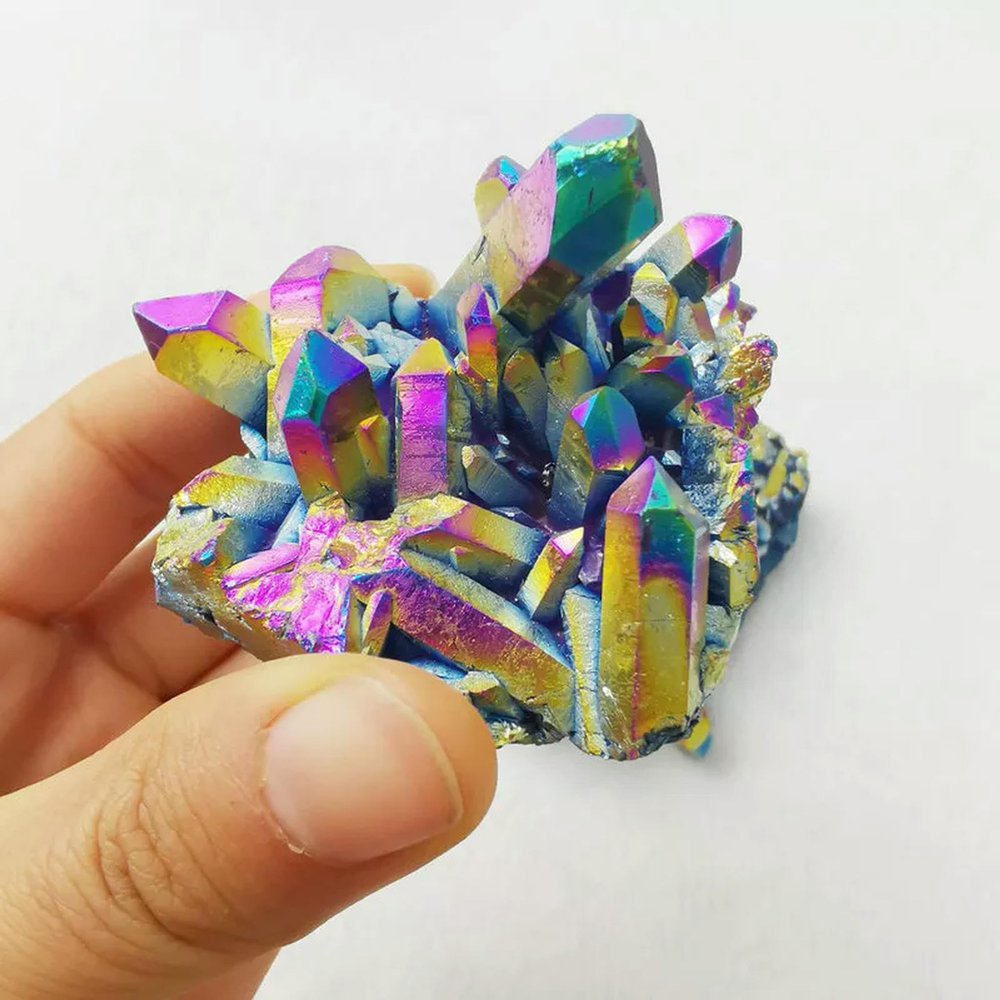 5 Pieces 50g Natural Quartz Rainbow Aura Titanium Crystal VUG Cluster Gemstone
