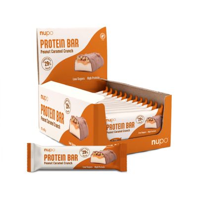 Nupo Peanut Caramel Crunch Protein Bar | 13g Protein per Bar | Low Sugar | Gluten-Free | 45g x 12 Pack