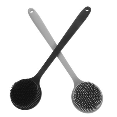 Silicone Bath Brush with Long Handle, 2-Pack, Black