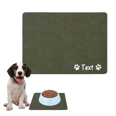 Mateju Dog and Cat Bowl Mat, Non-Slip, Absorbent, Quick-Drying, Cute Pattern, Dark Green, 6.50 x 80 cm
