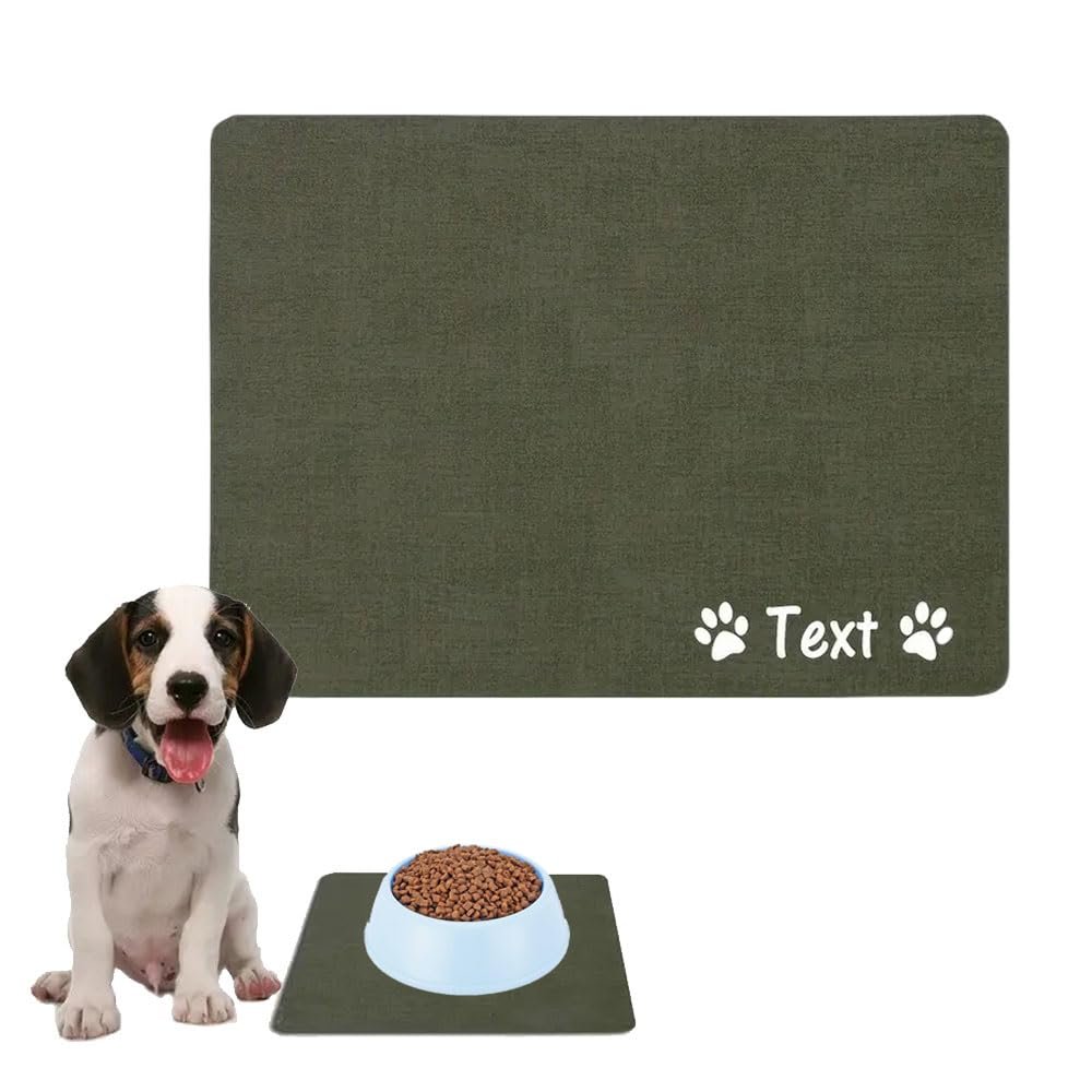 Mateju Dog and Cat Bowl Mat, Non-Slip, Absorbent, Quick-Drying, Cute Pattern, Dark Green, 6.50 x 80 cm