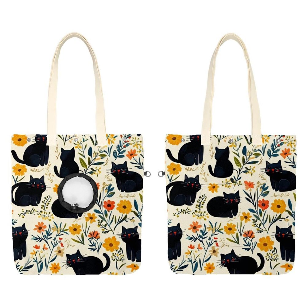 Black Cats and Flowers (42) Canvas Pet Shoulder Carrier