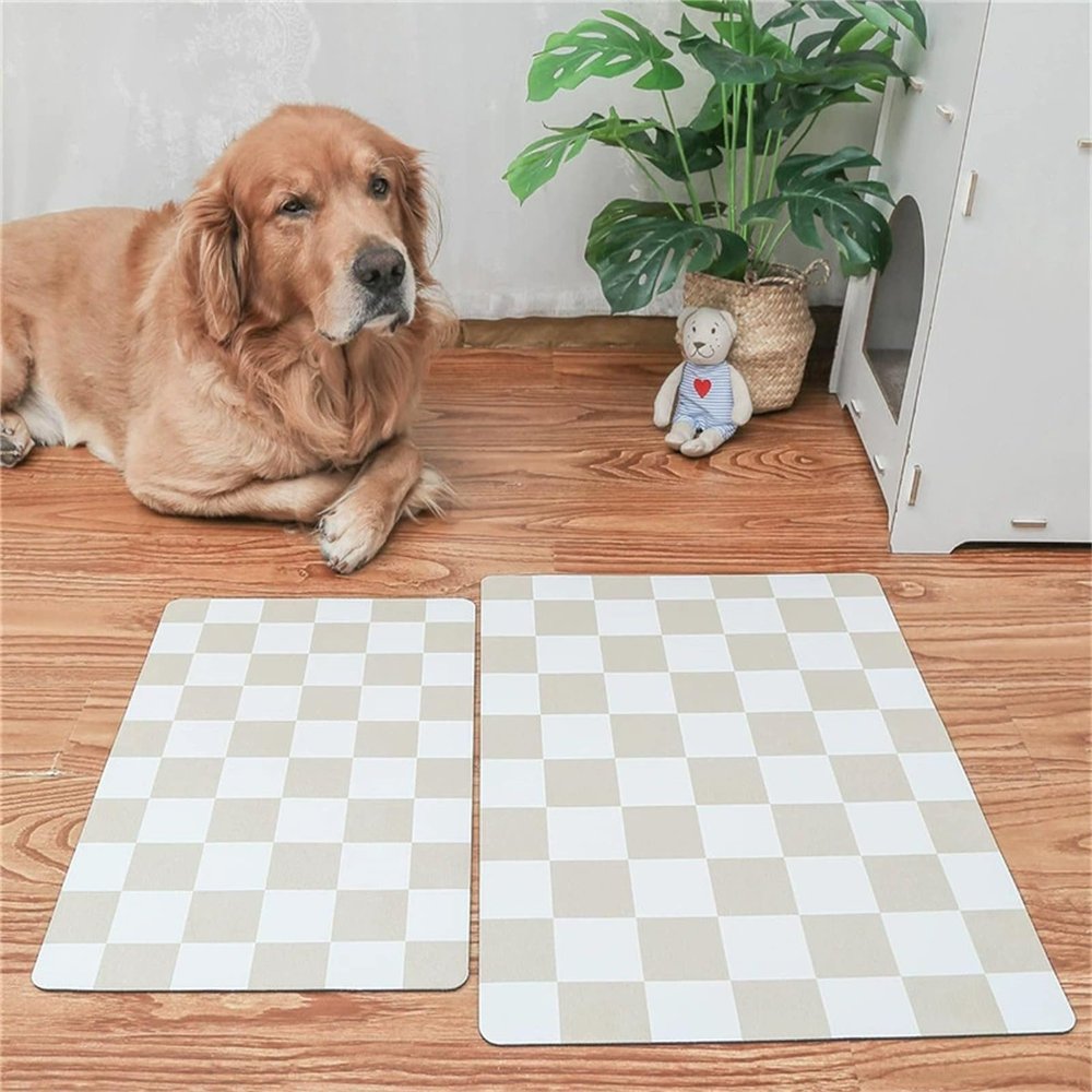 Hearda Dog Feeding Mat, Checkerboard Style, Non-Slip, Absorbent, Quick-Drying, Beige, 50 x 80 cm
