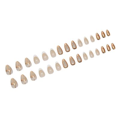 24 Short Almond Press-On Nails with 3D Sun Design