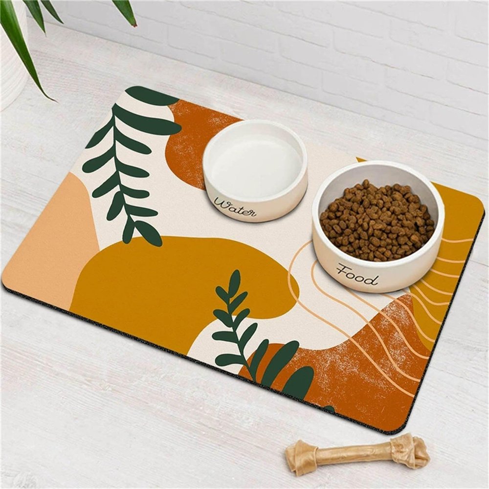 Hearda Dog Feeding Mat, Non-Slip & Quick-Dry (Green Leaf, 20x30cm)