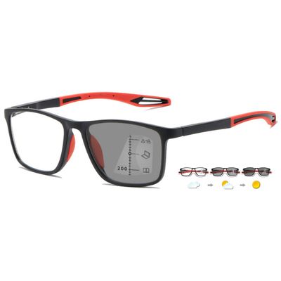 ABETOS Multifocal Photochromic Blue-Light-Filtering Reading Glasses, TR90 Frame, Black/Red, +1.5