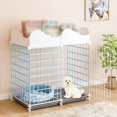 Pet's Home Dog Cage with Storage Bar and Tray, Removable DIY Fence, Two Colors, for Kittens and Puppies (Blue, 61 × 75 × 39 cm)
