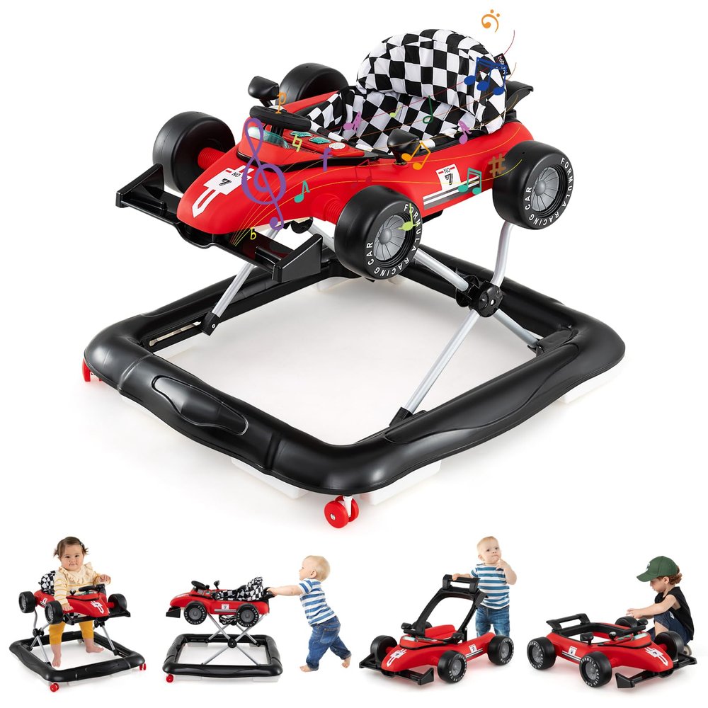 COSTWAY 4-in-1 Car-Shaped Baby Walker with Wheels, Red