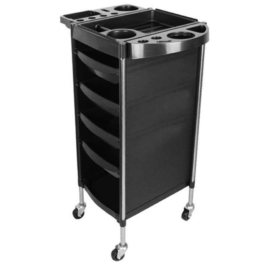 HYKJCSS Salon Trolley with 4 Drawers, Side Shelf, Black