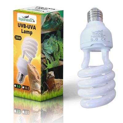 ReptilHbitat UVB 5.0 UVA 26W E27 Lamp for Terrariums with Reptiles, Plants and Turtles