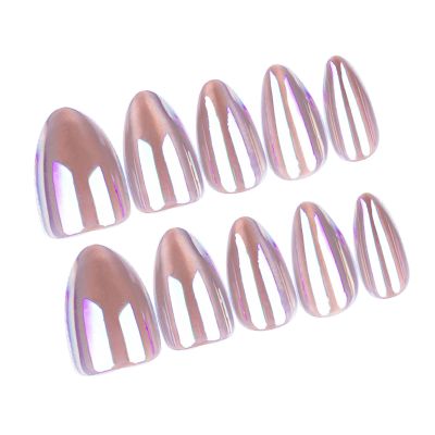 Press-On False Nails, Almond Cat-Eye Aurora French Tips