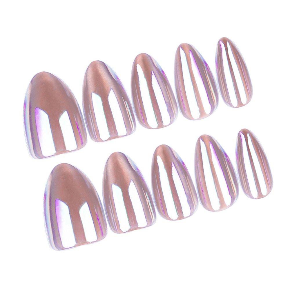 Press-On False Nails, Almond Cat-Eye Aurora French Tips