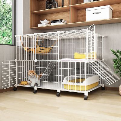 Pet's Home Indoor Cat Cage, Cat Playpen, Small Animal Enclosure, Ferret Cage, Large Dog Cage, with Universal Wheel, 111 x 49 x 76 cm