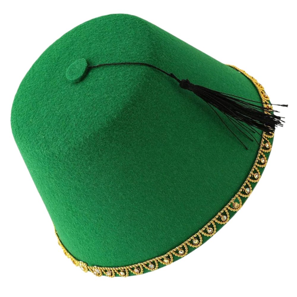 KMGDM Traditional Flat-Top Tarboosh Hat, Soft and Comfortable Ottoman Men's Headwear, Green, Diameter 19.5 cm, Height 12 cm