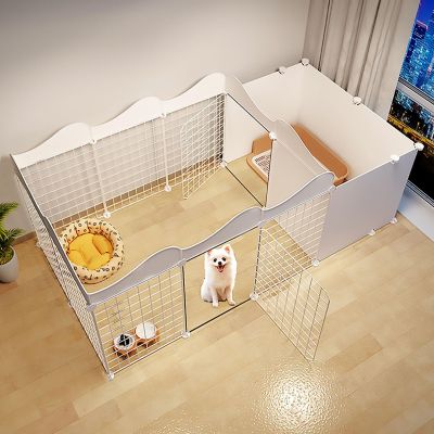 Cat Playpen and Dog Fence for Small Dogs, Indoor Pen for One Room and One Bathroom, with Toilet Area and Multiple Doors (165 × 75 × 57 cm)