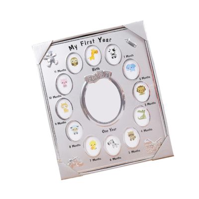 ERINGOGO Baby Photo Frame, 12 Months, Silver Metal, My First Year