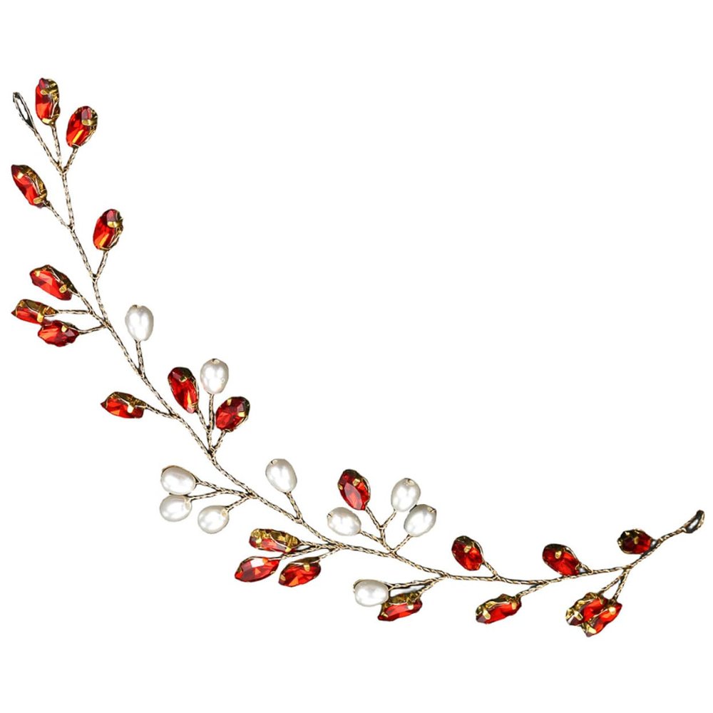 Elegant Red Rhinestone Pearl Bridal Hair Vine