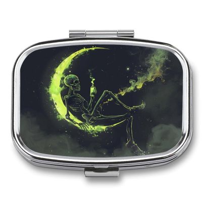 Metal Pill Case with 2 Compartments, Travel-Friendly, Compact, Cute Skeleton Design