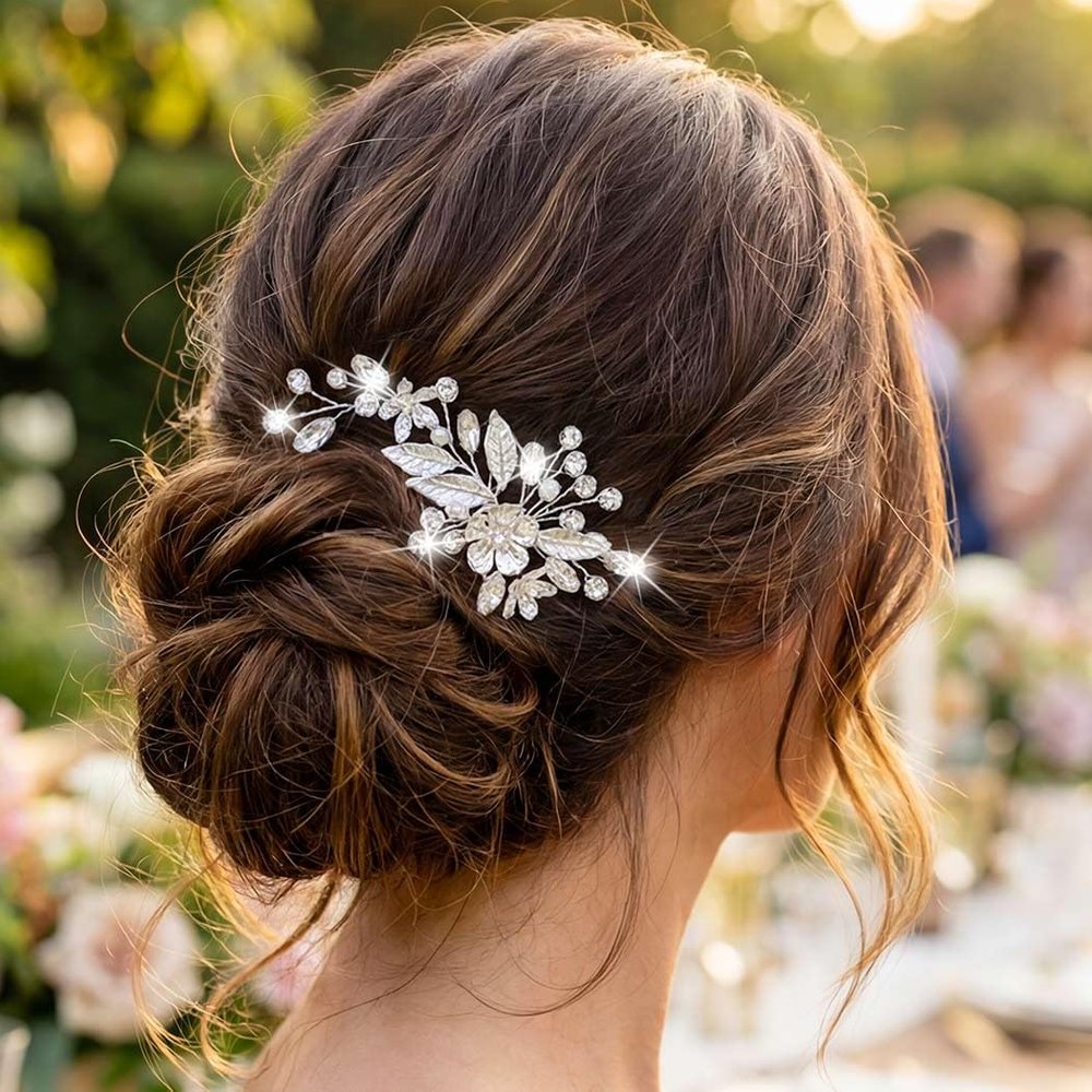 Zoestar Silver Rhinestone Bridal Hairpins and Pearl Hair Comb