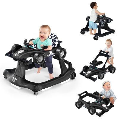 GOPLUS 4-in-1 Baby Walker, Height-Adjustable with Lights & Music, Car-Shaped with Adjustable Speed, for Children 6+ Months (Black)