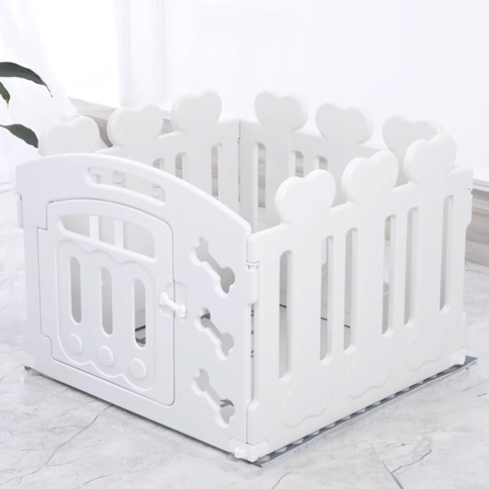 Indoor Plastic Puppy Playpen with Suction Cups, Portable Drill-Free Dog Fence, Safety Lock, 3 Sizes (78/155 cm), Foldable, White (78 × 78 × 60 cm)