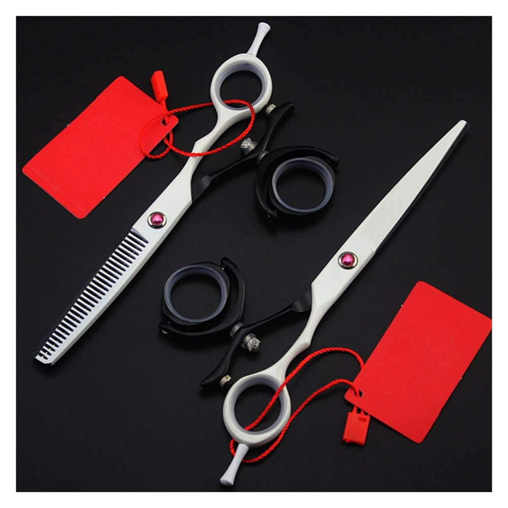 CWCQGH 6-Inch Hair Cutting Scissors, Rotating Barber Scissors, Thinning Shears, Flat Shears, Haircutting Set, White