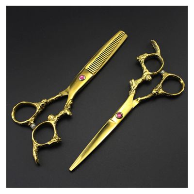 CWCQGH 6-Inch Gold Hairdressing Scissor Set with Dragon Handle, No Bag