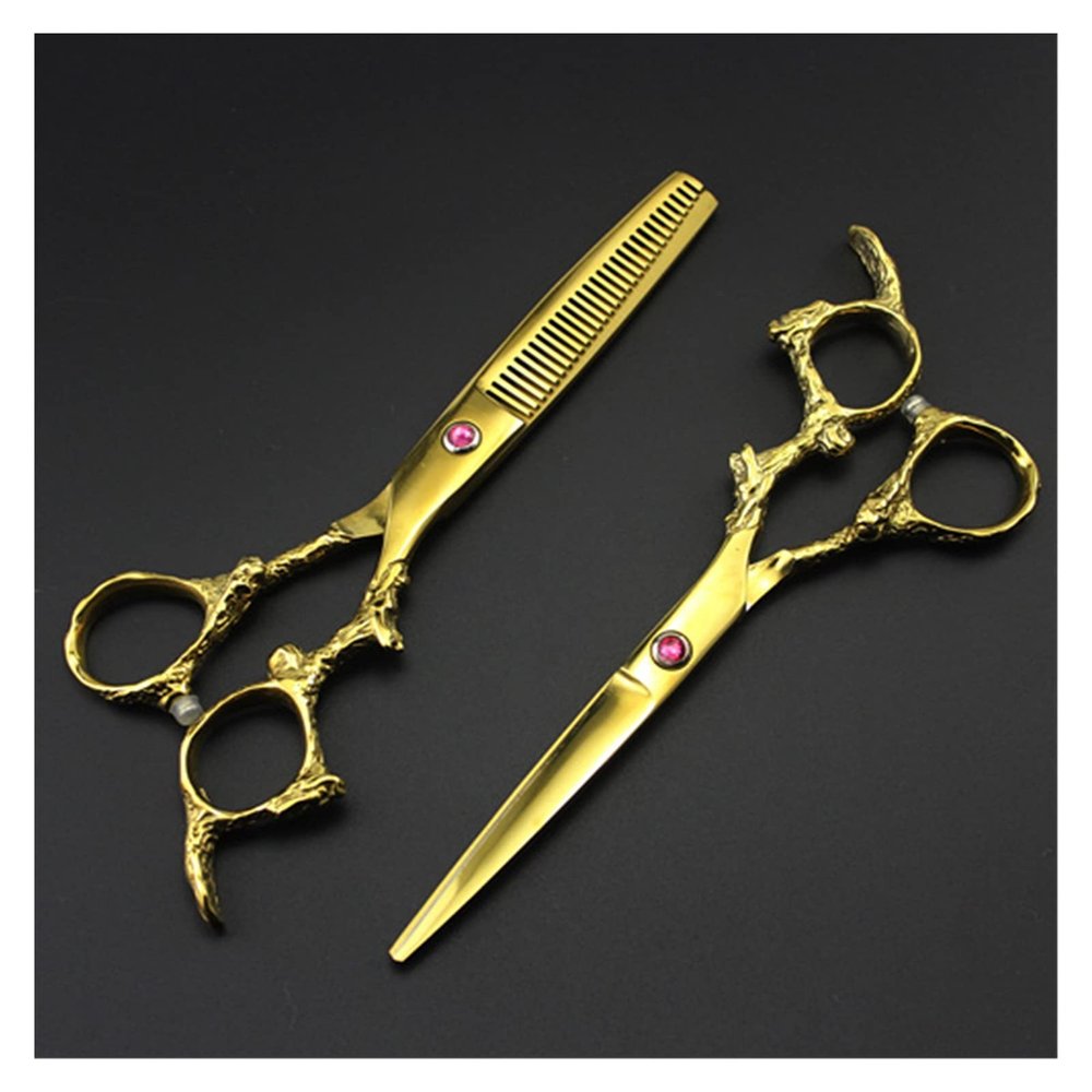 CWCQGH 6-Inch Gold Hairdressing Scissor Set with Dragon Handle, No Bag