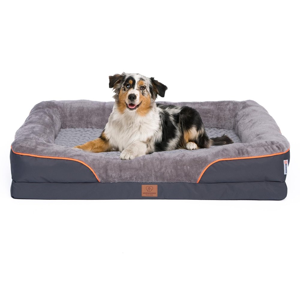 Warenhammer Orthopedic Dog Bed, Luxury Plush Sofa with Removable Cover, Gray (L) 71 x 58 x 16 cm