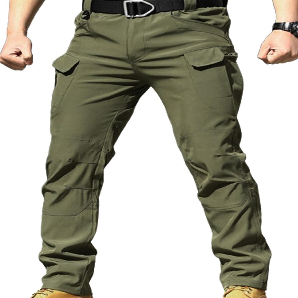 SANSIWU Men's Fashion Cargo Pants, Multiple Pockets, Waterproof, Casual Athletic Slim-Fit Stretch Outdoor Sweatpants, Army Green, 3XL