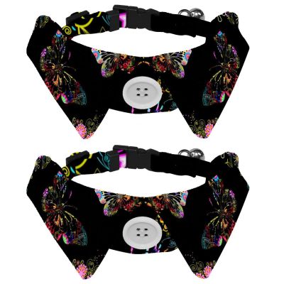 Eslifey Dog Collar with Bow Tie and Bell, Black Butterfly, Adjustable Lapel Design, for Small Pets, 2-Piece Set