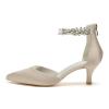 JZWBLDS Women's Satin Kitten-Heel Bridal Shoes, Pointed Toe, Rhinestone Ankle Strap, Black, EU 35 view 2