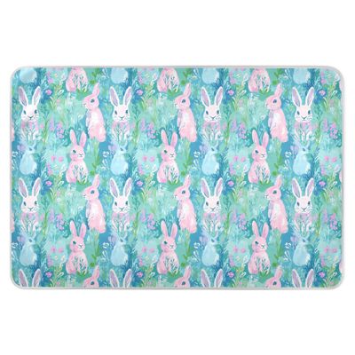 Green Peach Spring Bunny Waterproof Washable Bed Pads, Non-Slip Potty Training Mat, 52 x 34 in