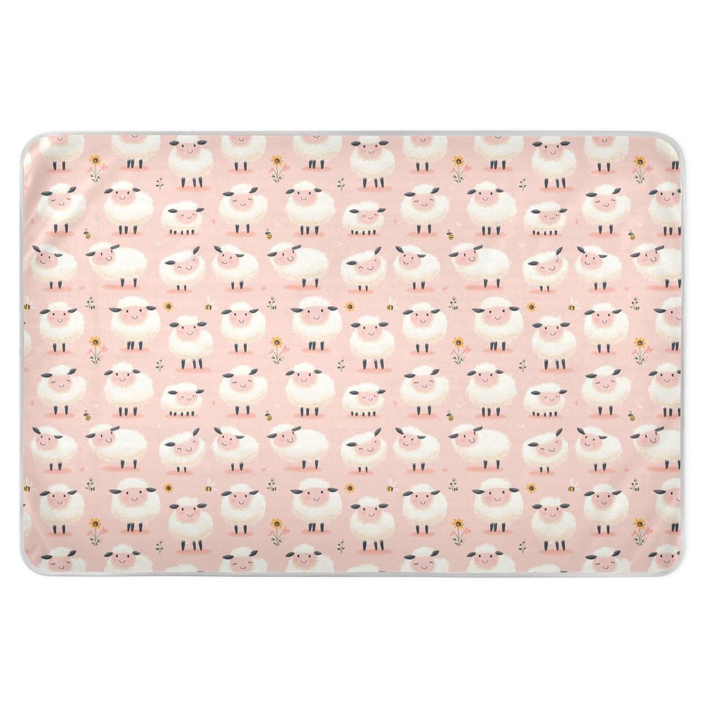 Waterproof Washable Cartoon Sheep Bed Pad for Toddlers, 132.1 x 86.4 cm
