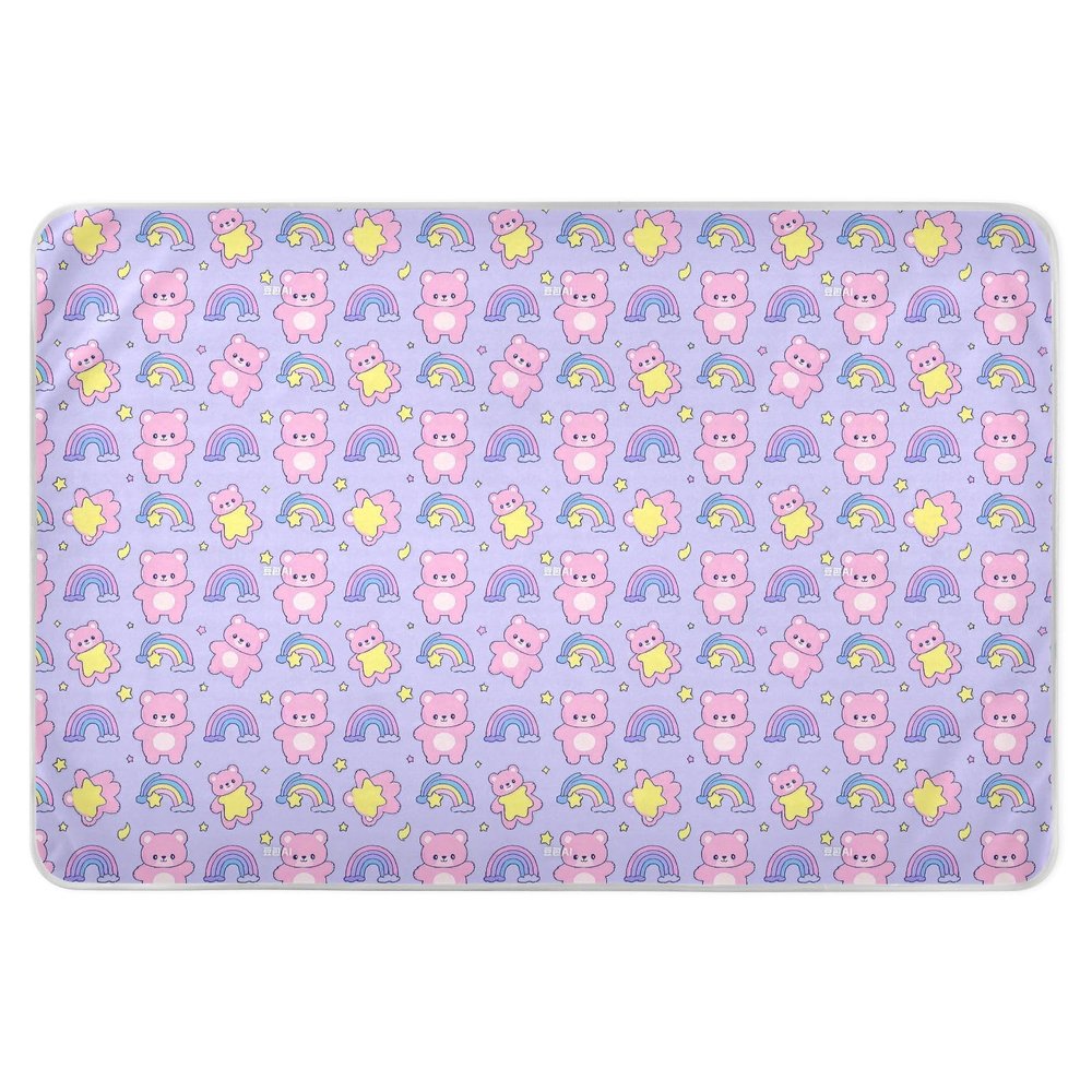 Cute Cartoon Bear Star Purple Peach Waterproof Toddler Bed Pad, 132 cm L x 86 cm W