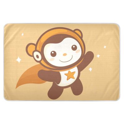 Cartoon Monkey Astronaut Reusable Bed Pad, Highly Absorbent, Breathable, 52 x 34 in