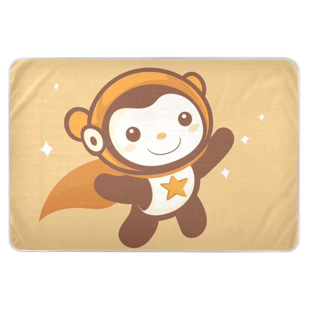 Cartoon Monkey Astronaut Reusable Bed Pad, Highly Absorbent, Breathable, 52 x 34 in