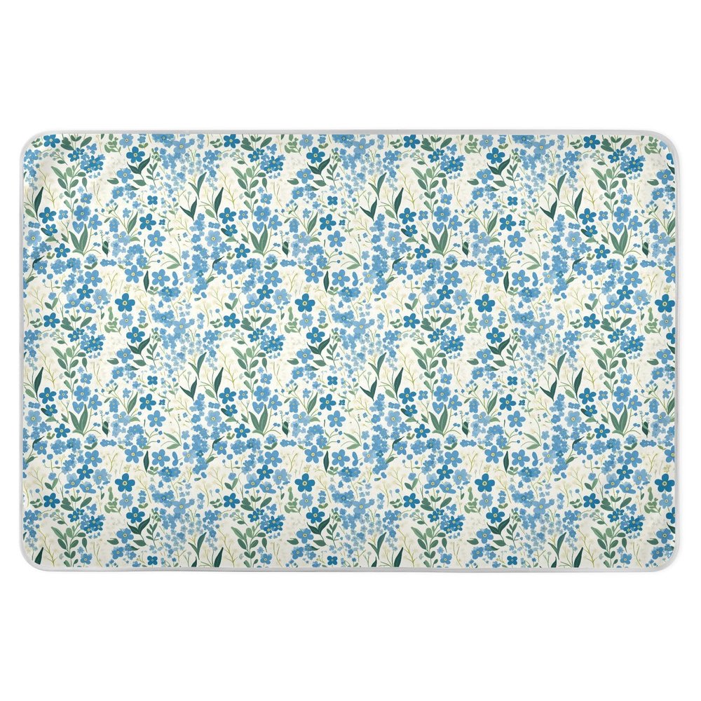 Blue and Green Small Flower Waterproof Diaper Mats, Portable Pee Pads for Babies and Toddlers, 132 cm L x 86 cm W