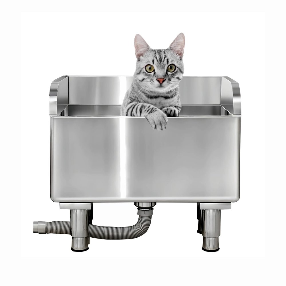 CFMAIF Stainless Steel Dog Bathtub, Portable Pet Wash Sink for Small and Medium Dogs, 60 cm/23.6 in