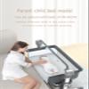 Nine point nine Convertible Folding Baby Bedside Crib with Wheels, Co-Sleeping Crib, 5 Swing Speeds, Light Gray view 4